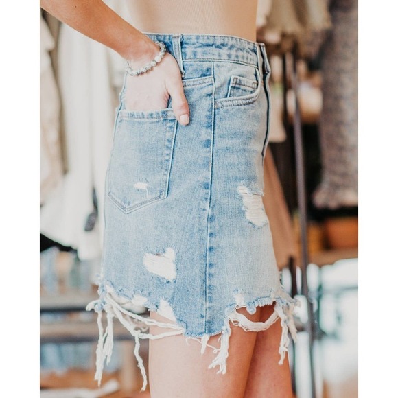 Vervet High Rise Distressed Denim Mini Skirt - Picture 3 of 9